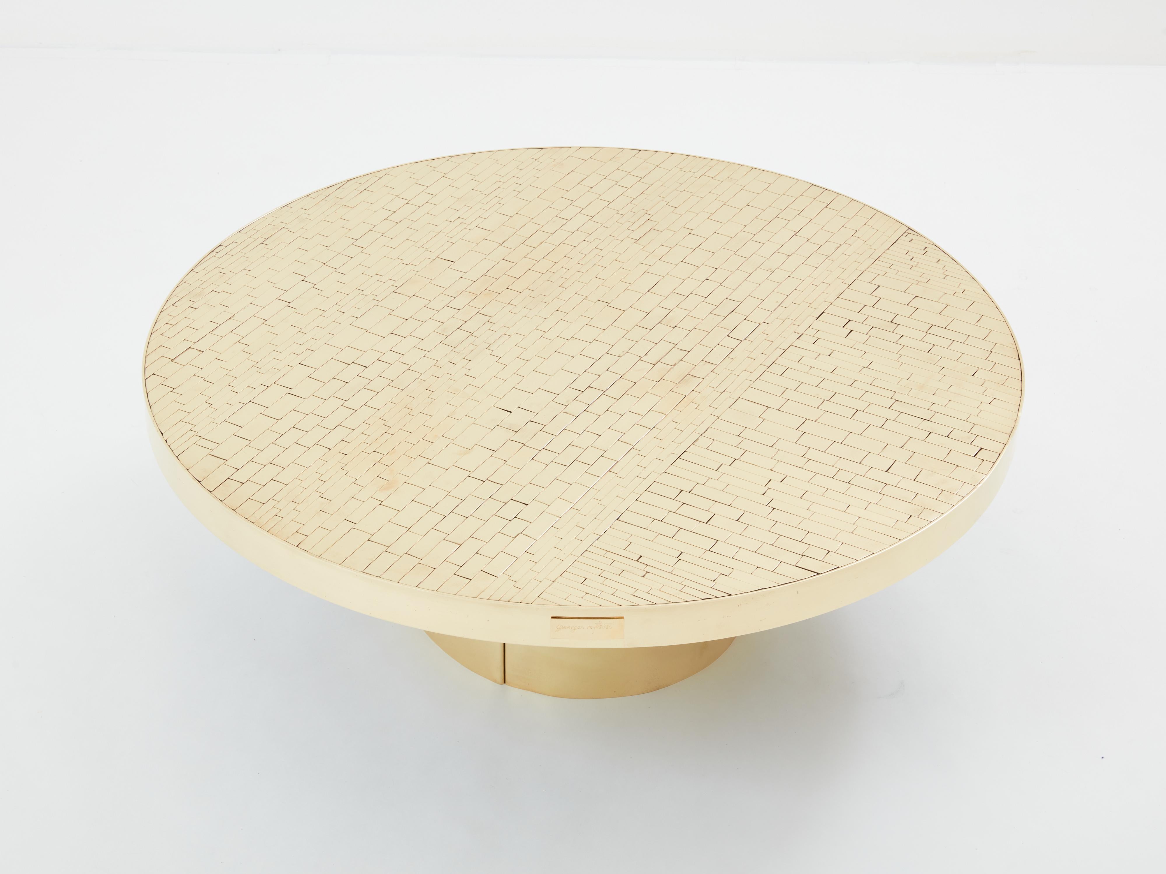 Late 20th Century Georges Mathias brass mosaic coffee table 1970 For Sale