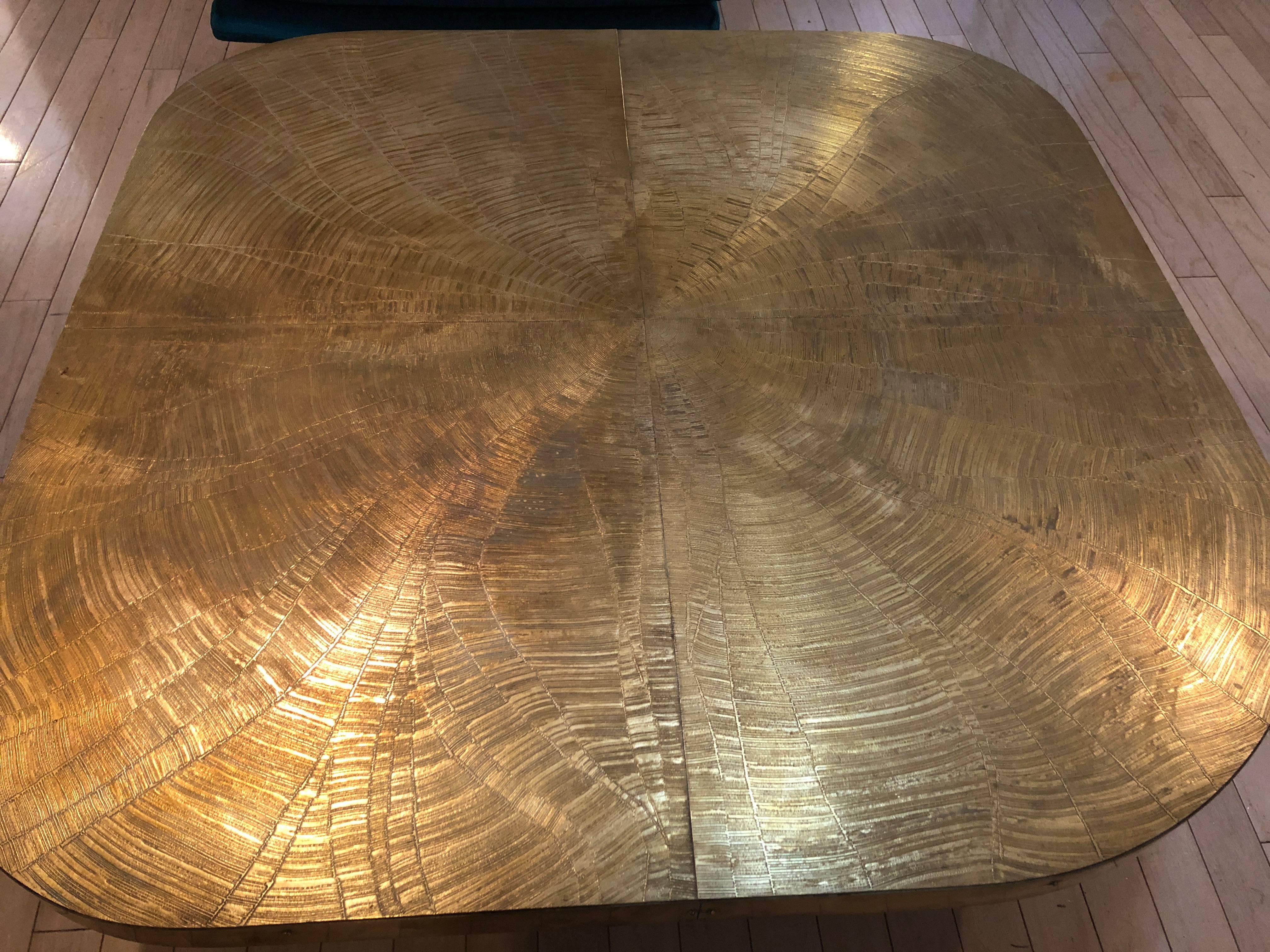 Signed Georges Matthias Bronze Etched Coffee Table with Sunburst In Excellent Condition For Sale In Sarasota, FL