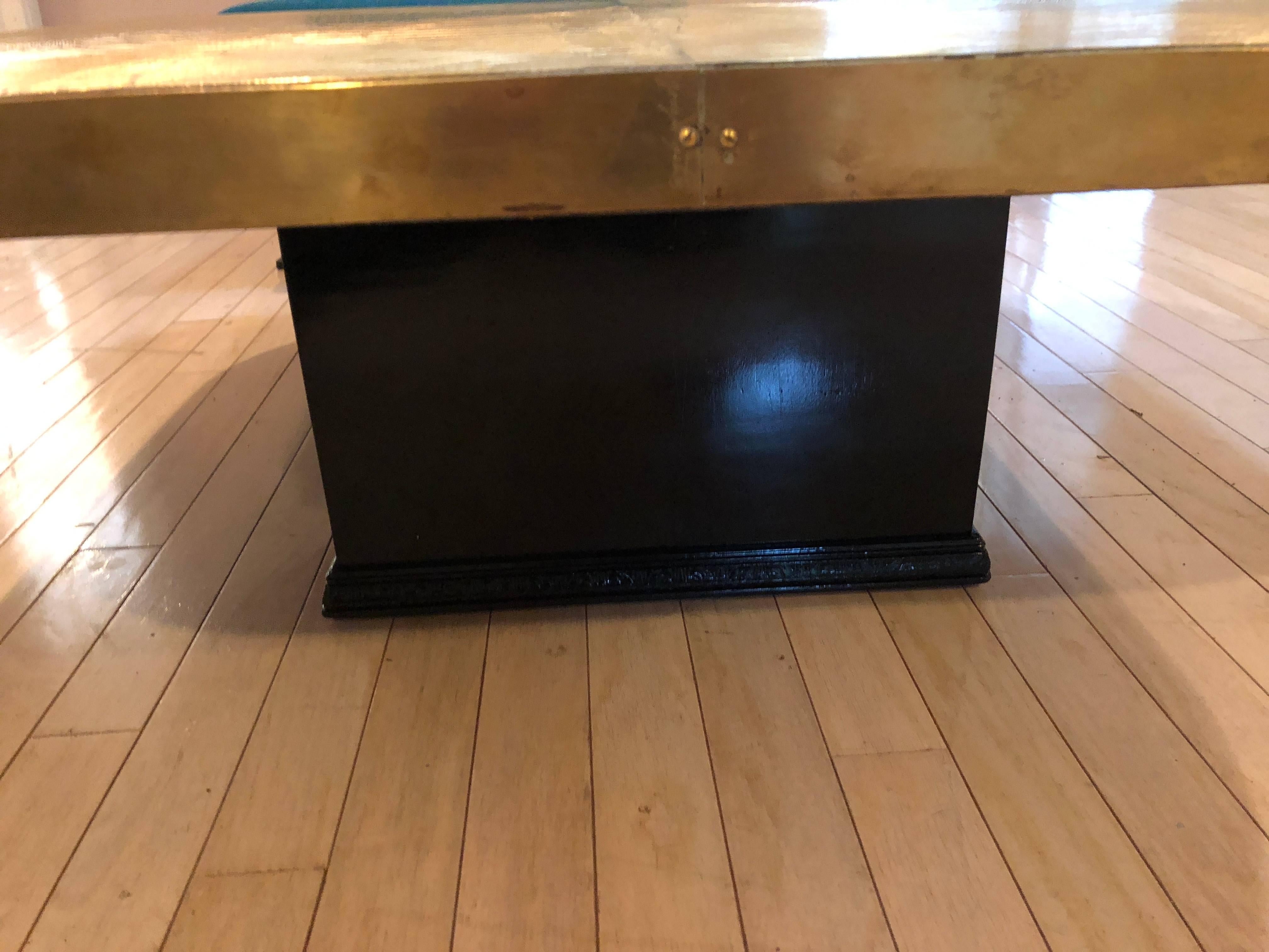Signed Georges Matthias Bronze Etched Coffee Table with Sunburst For Sale 1