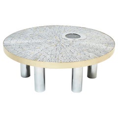 Georges Mathias Chrome Brass Mosaic Coffee Table Agate Stone 1970