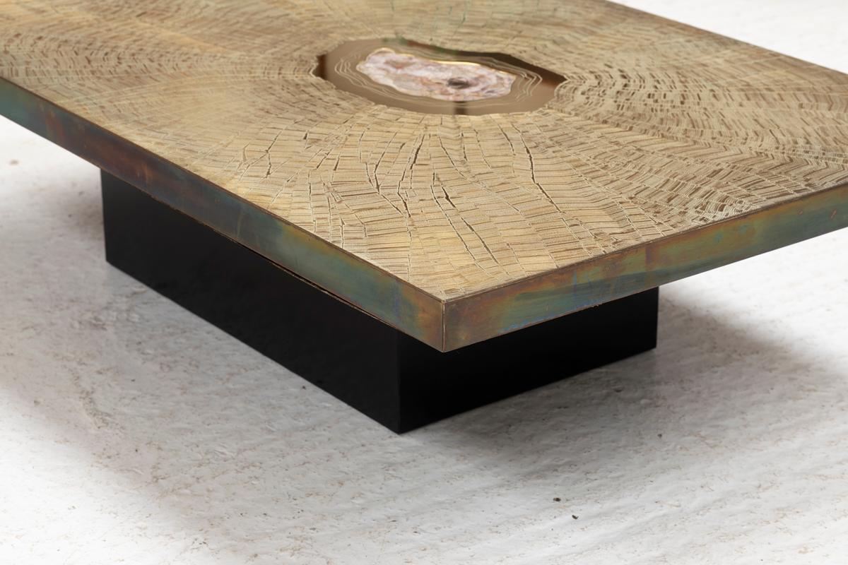 Georges Mathias Coffee Table for Lova, Etched Brass & Agate Stone, Belgium, 80s 11