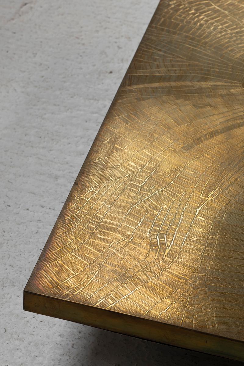 Georges Mathias Coffee Table for Lova, Etched Brass & Agate Stone, Belgium, 80s 2