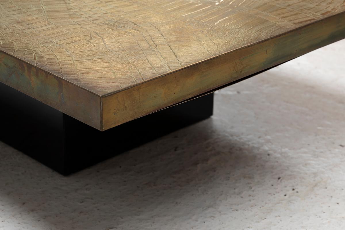 Georges Mathias Coffee Table for Lova, Etched Brass & Agate Stone, Belgium, 80s 4