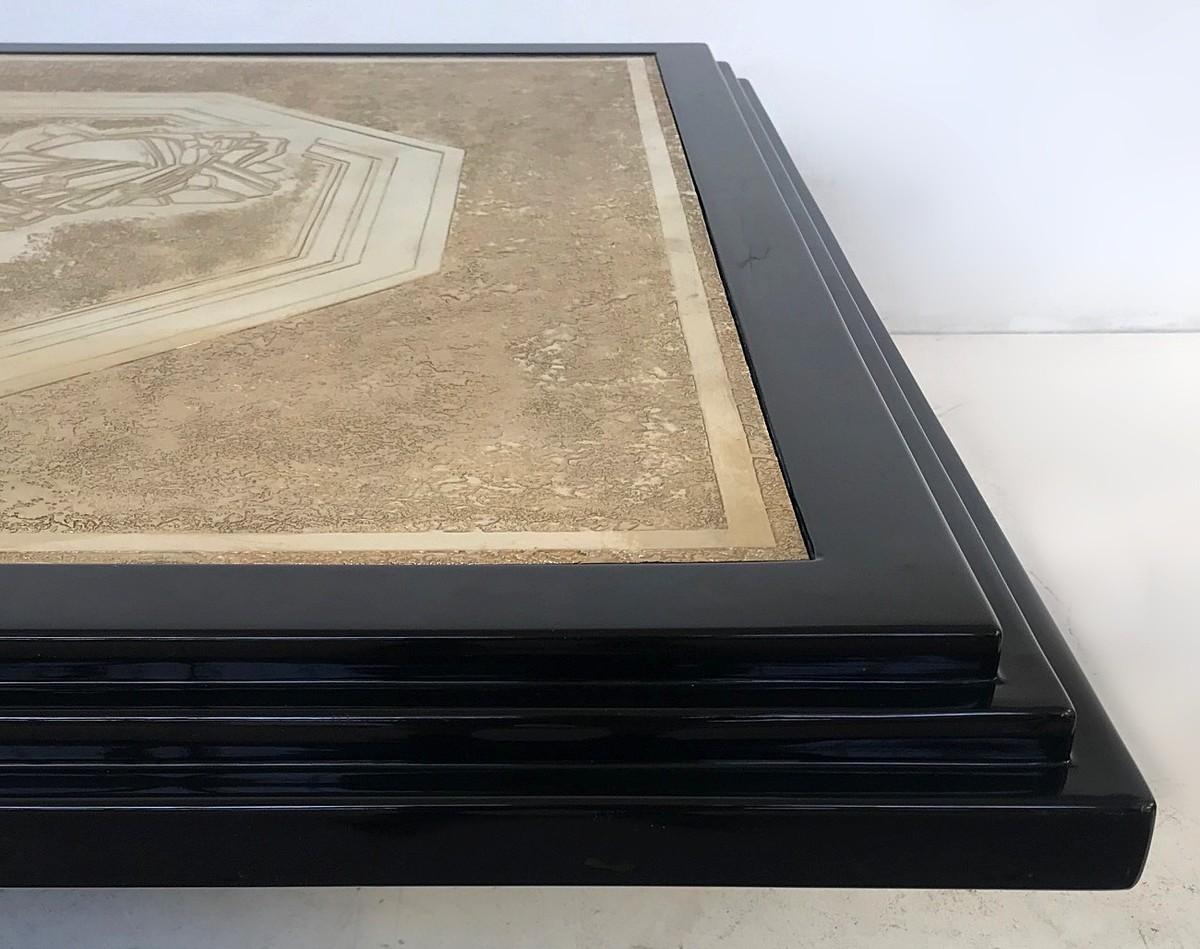 Georges Mathias Coffee Table in Black Lacquered and Etched Brass, Unique Piece In Good Condition In Brussels, BE
