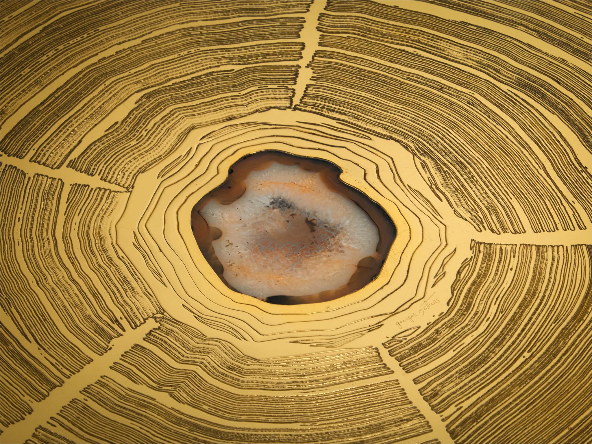 Post-Modern Georges Mathias Coffee Table in Brass and Agate Inlay For Sale