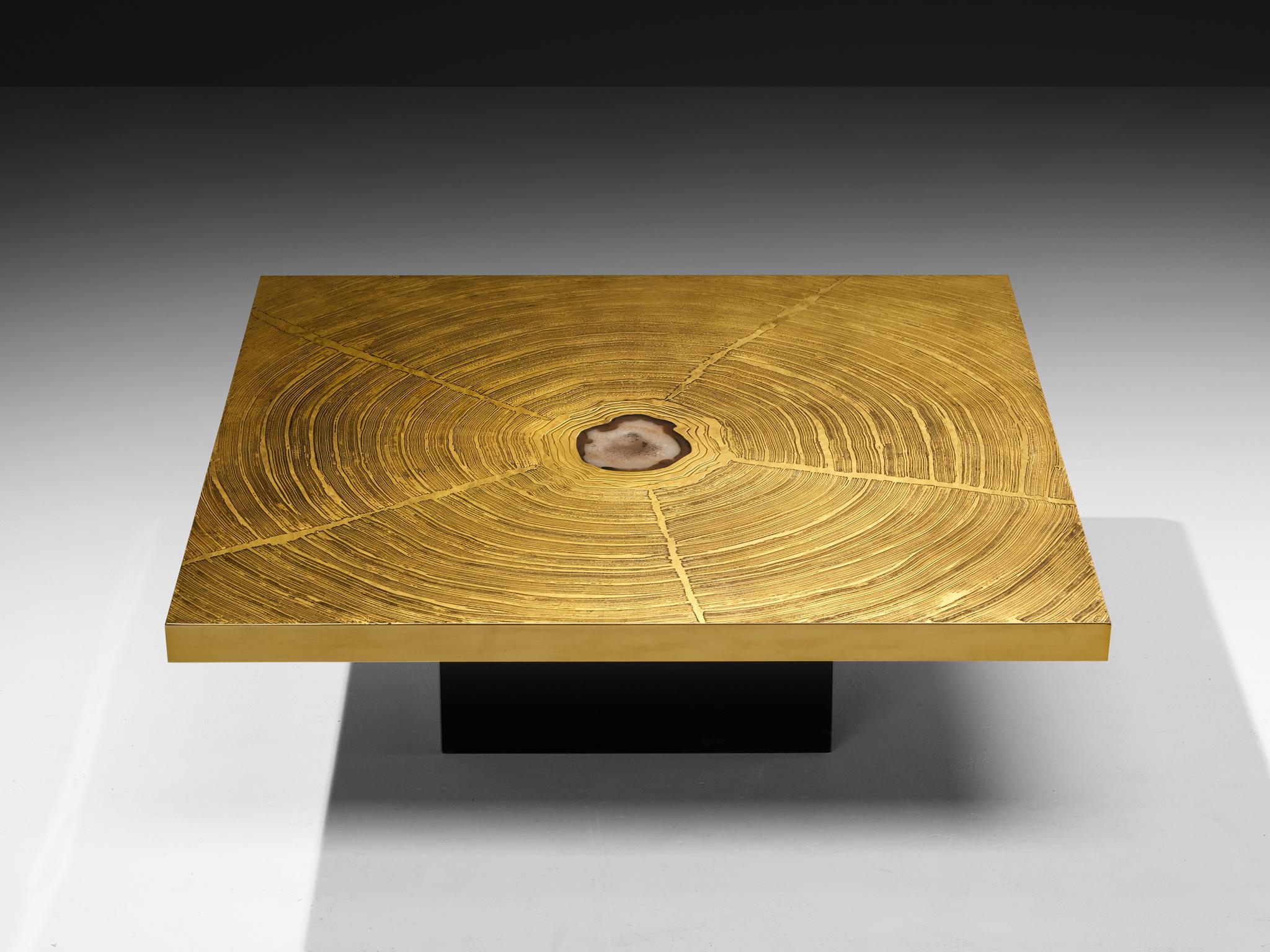 Belgian Georges Mathias Coffee Table in Brass and Agate Inlay For Sale