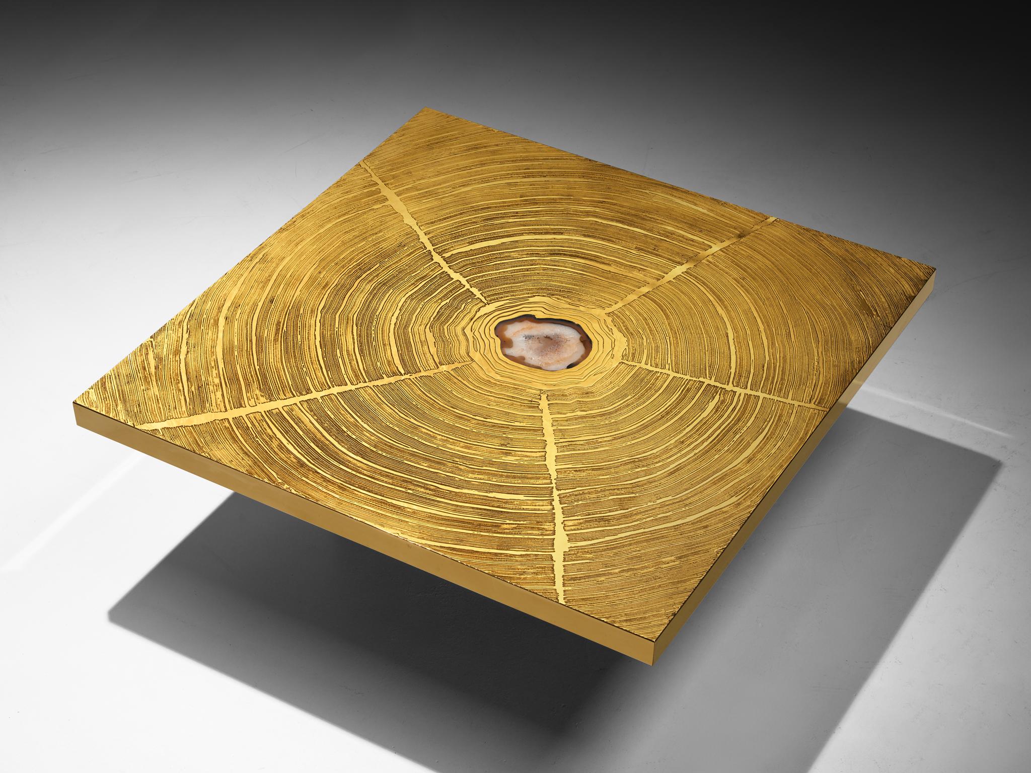 Late 20th Century Georges Mathias Coffee Table in Brass and Agate Inlay For Sale
