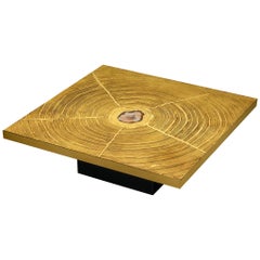 Table basse Georges Mathias en laiton et incrustation d'agate