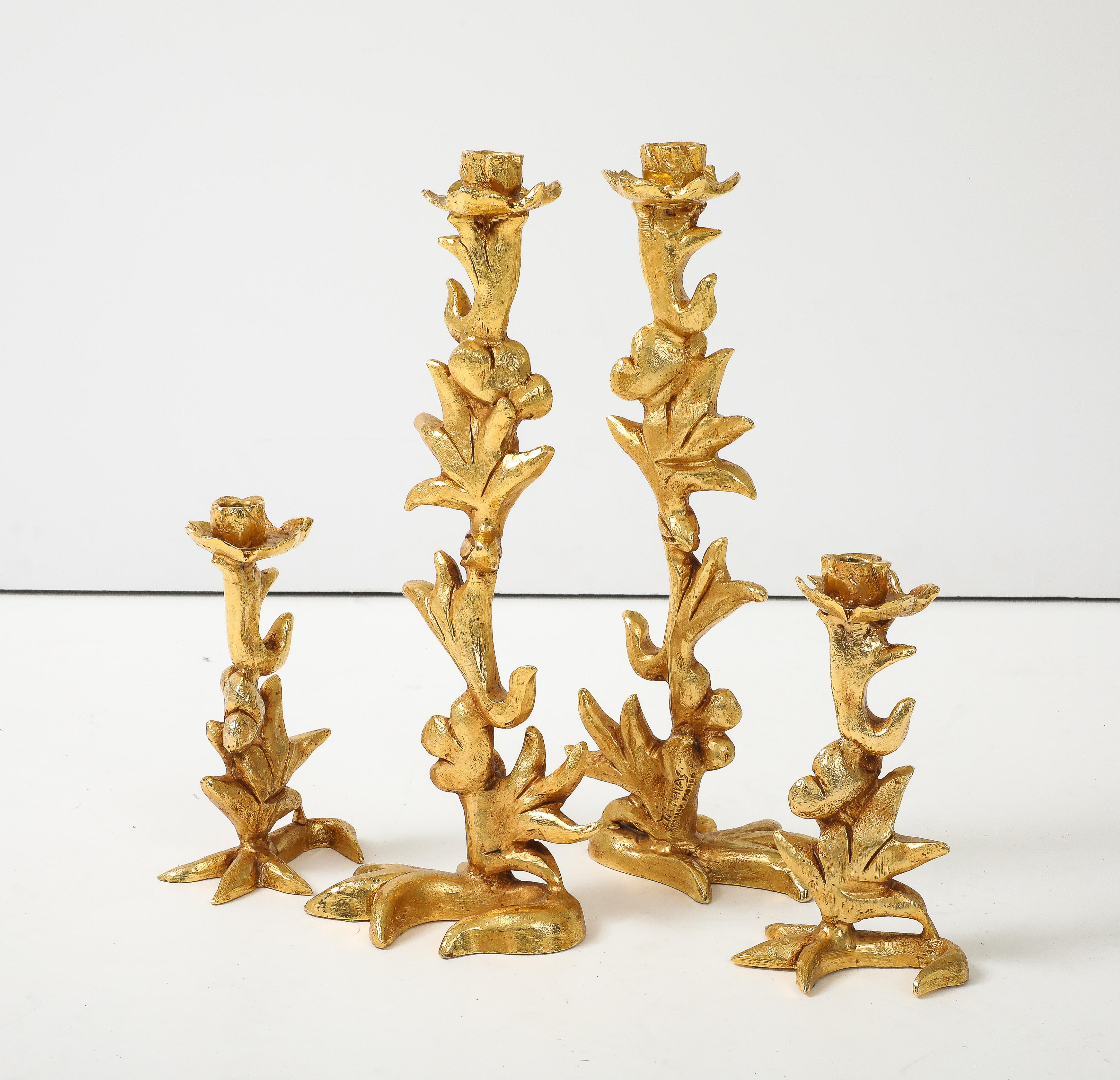 Francese Georges Mathias For Fondica Portacandele in Bronzo Dorato Set Di 4 in vendita
