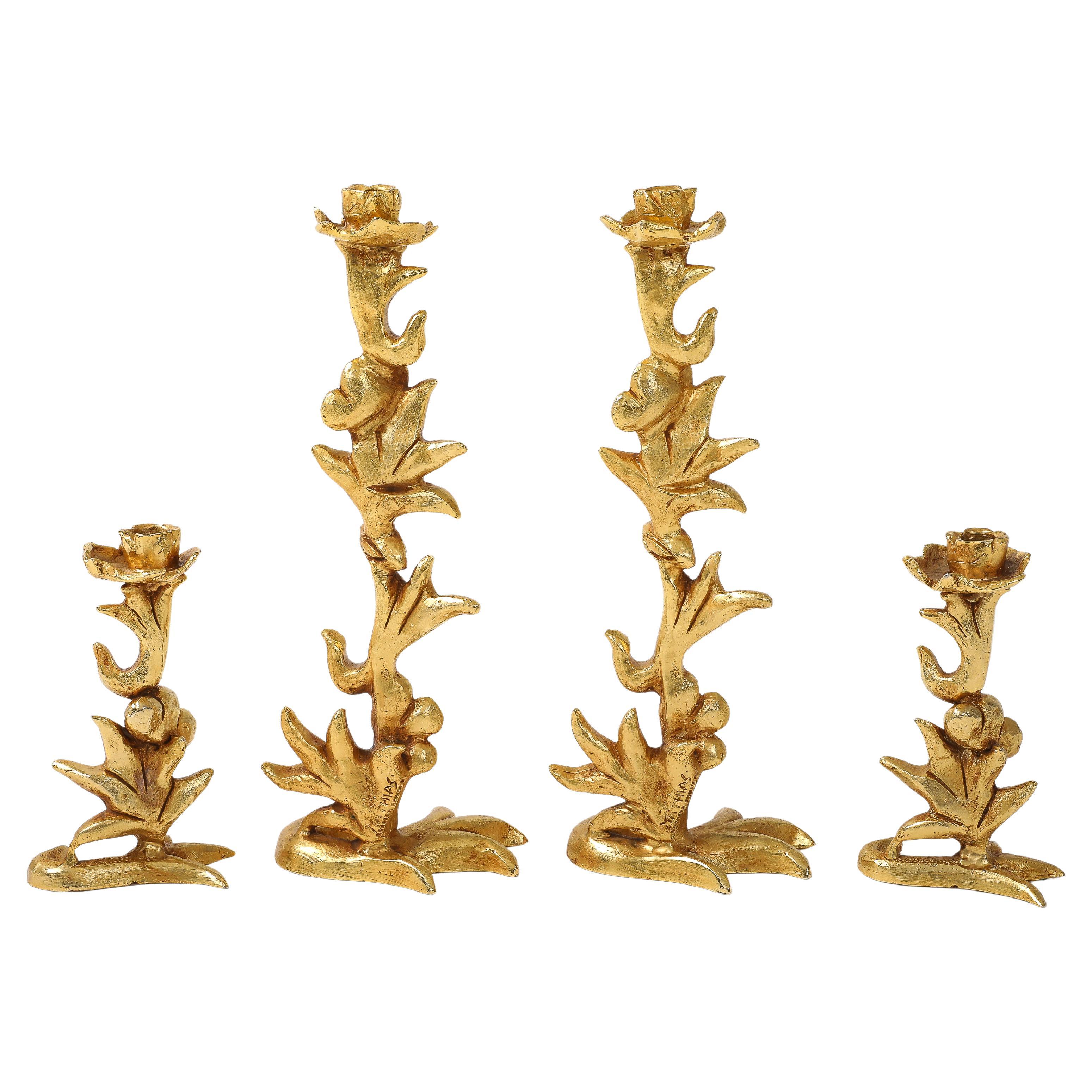 Juego de 4 portavelas de bronce dorado Georges Mathias for Fondica