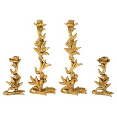 Georges Mathias For Fondica Gilded Bronze Candle Holders Set Of 4