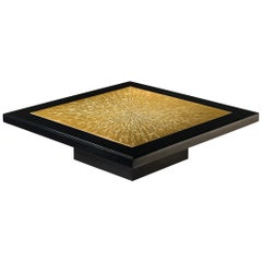 Georges Mathias Luxurious Square Coffee Table in Brass and Lacquered Wood