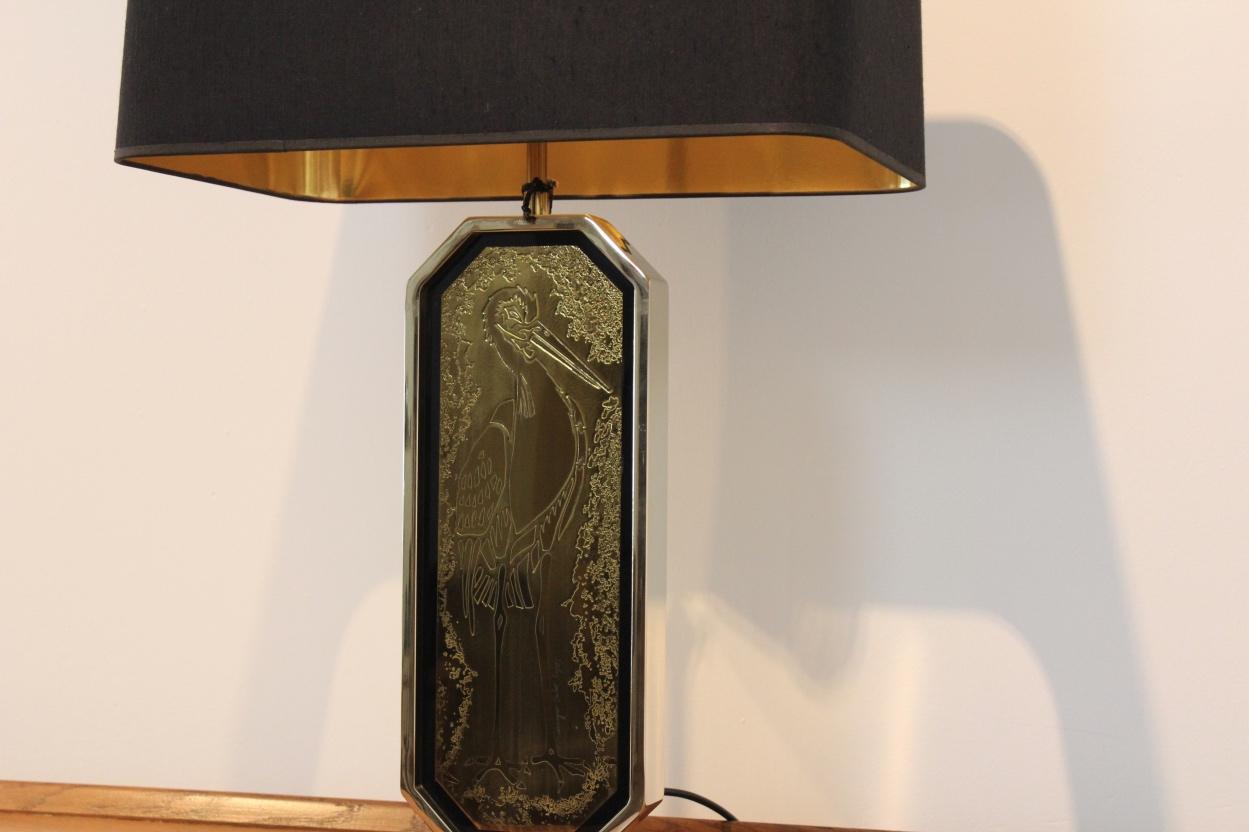 Georges Mathias Signed 23-Carat Gold-Plated Handmade Etched Table Lamp For Sale 2