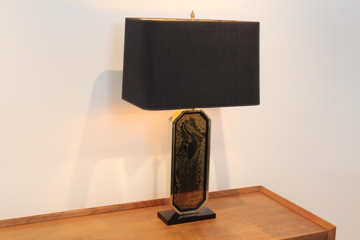 Georges Mathias Signed 23-Carat Gold-Plated Handmade Etched Table Lamp For Sale 6