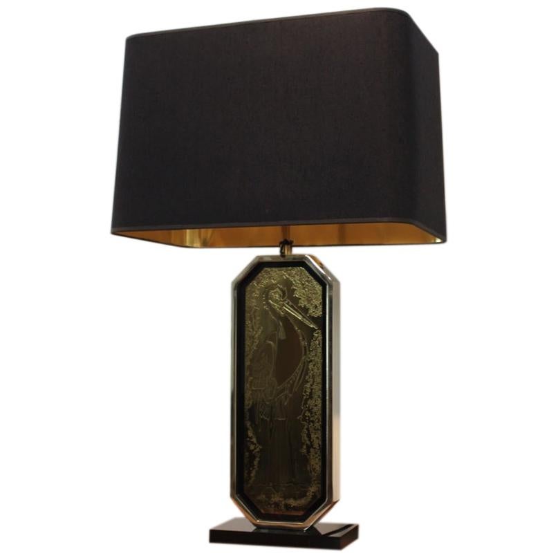 Georges Mathias Signed 23-Carat Gold-Plated Handmade Etched Table Lamp For Sale
