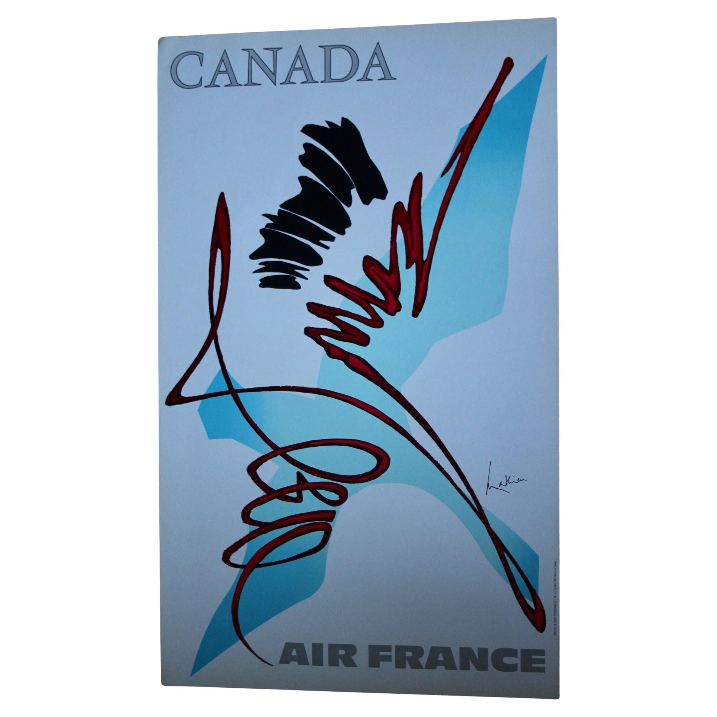 Affiche de voyage originale de Georges Mathieu, Air France Canada, 1967