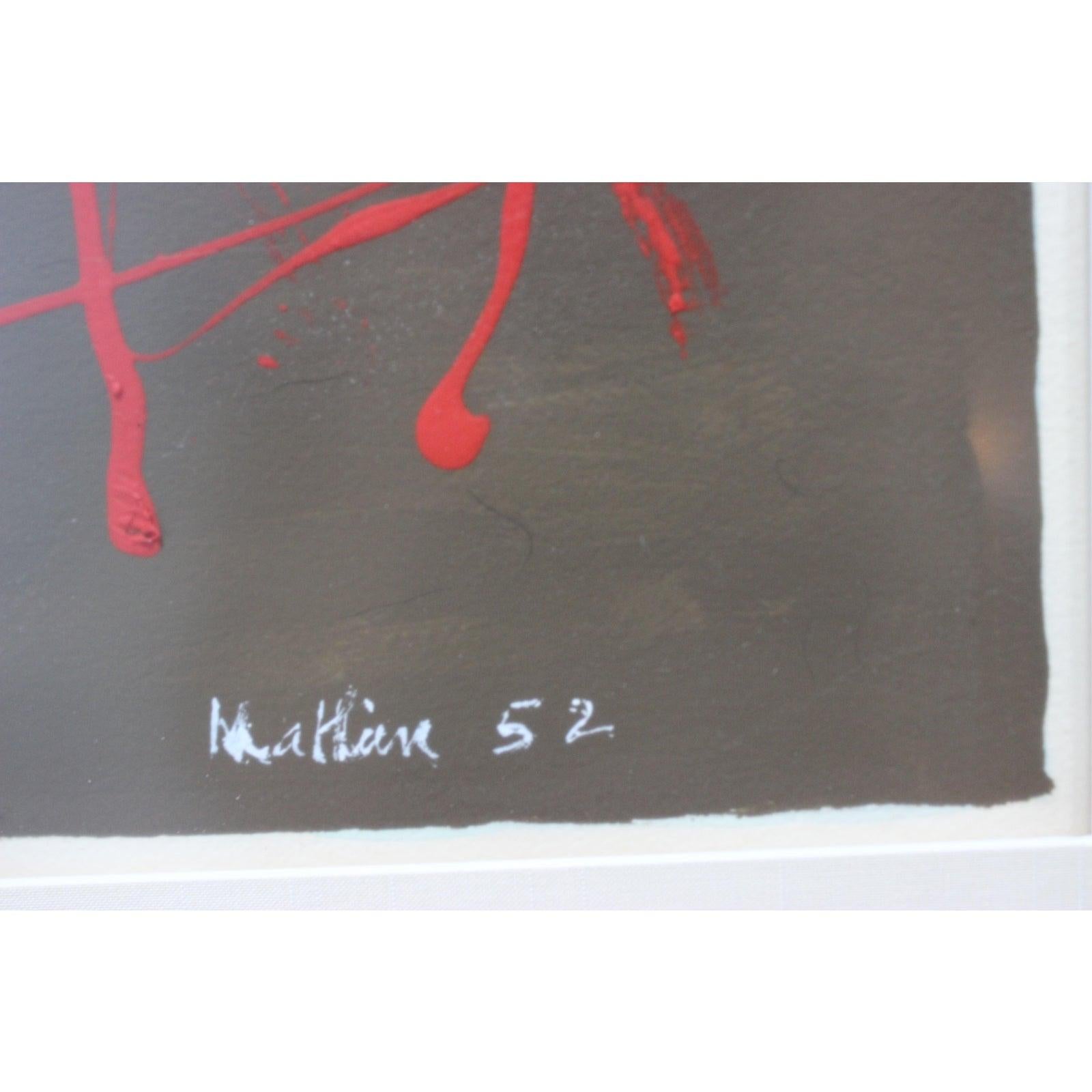 Georges Mathieu Tube Drip Abstrakt 1952 Tachismus Gemälde auf Papier Signiert von Französisch aufgelistet Künstler 1921-2012. Bei diesem Gemälde handelt es sich um ein frühes 