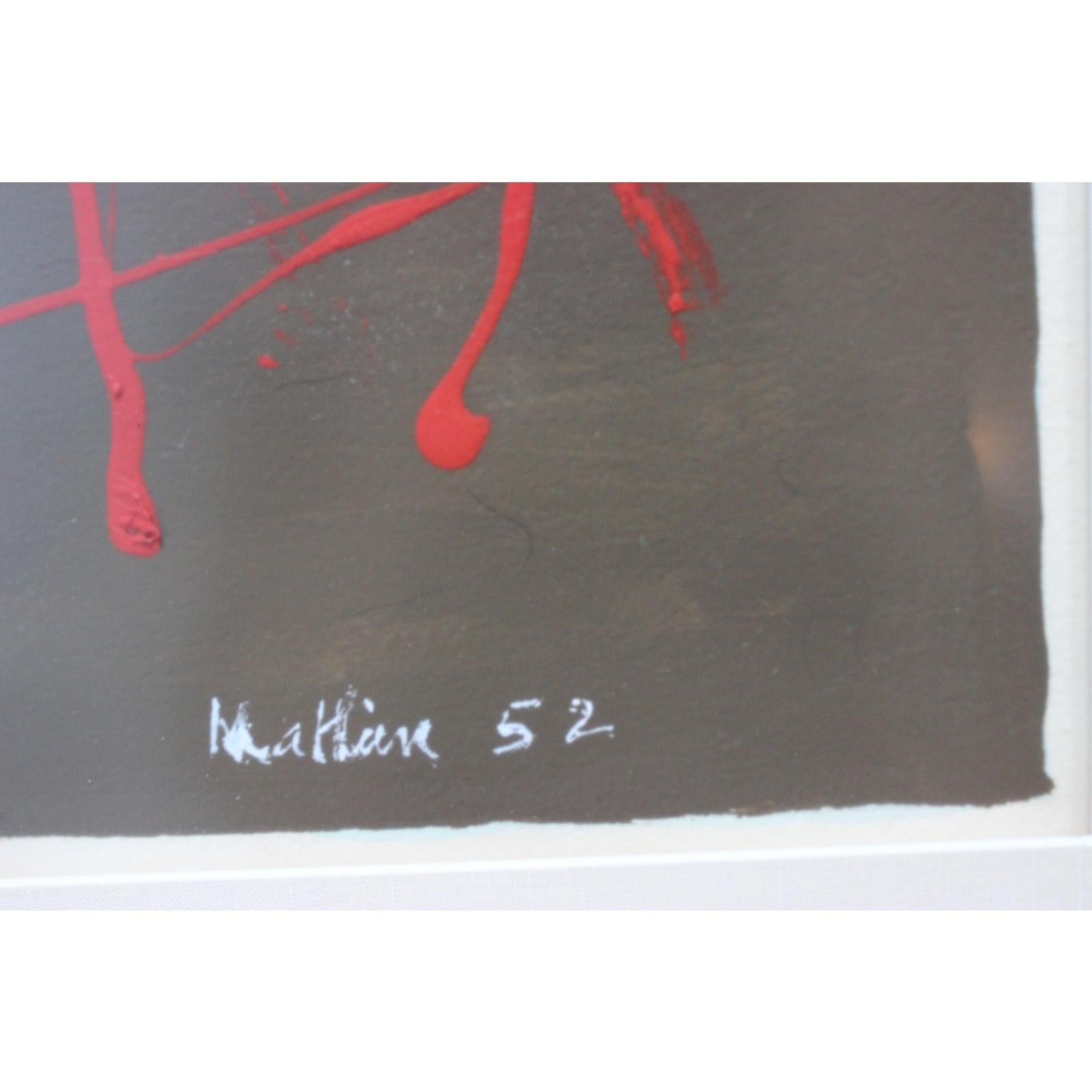 Georges Mathieu Tube Drip Pittura astratta su carta del 1952 firmata dall'artista francese quotato 1921-2012. Questo quadro è un primo 
