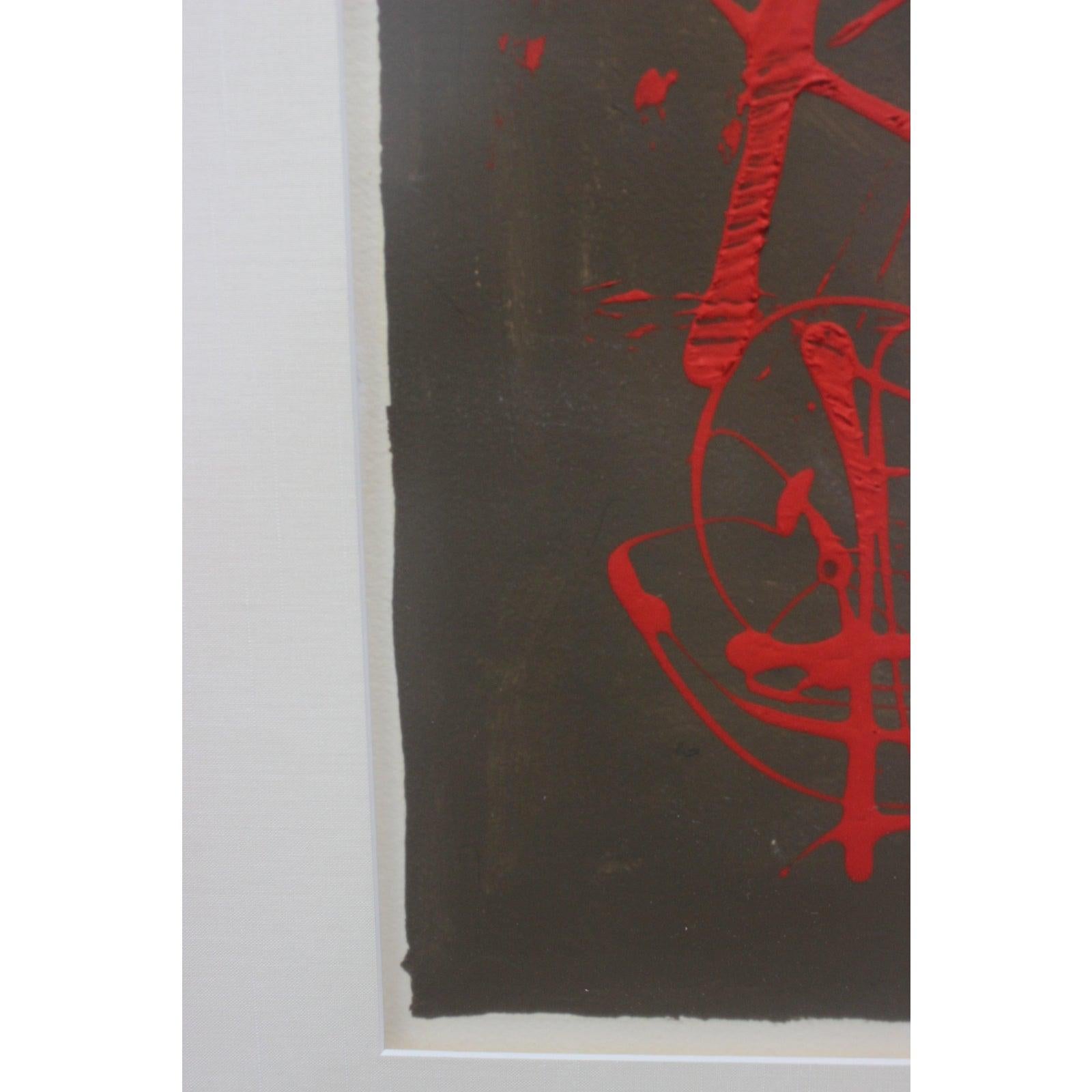 Abstraktes Tachismus-Gemälde von Georges Mathieu mit Tropfen (Papier) im Angebot