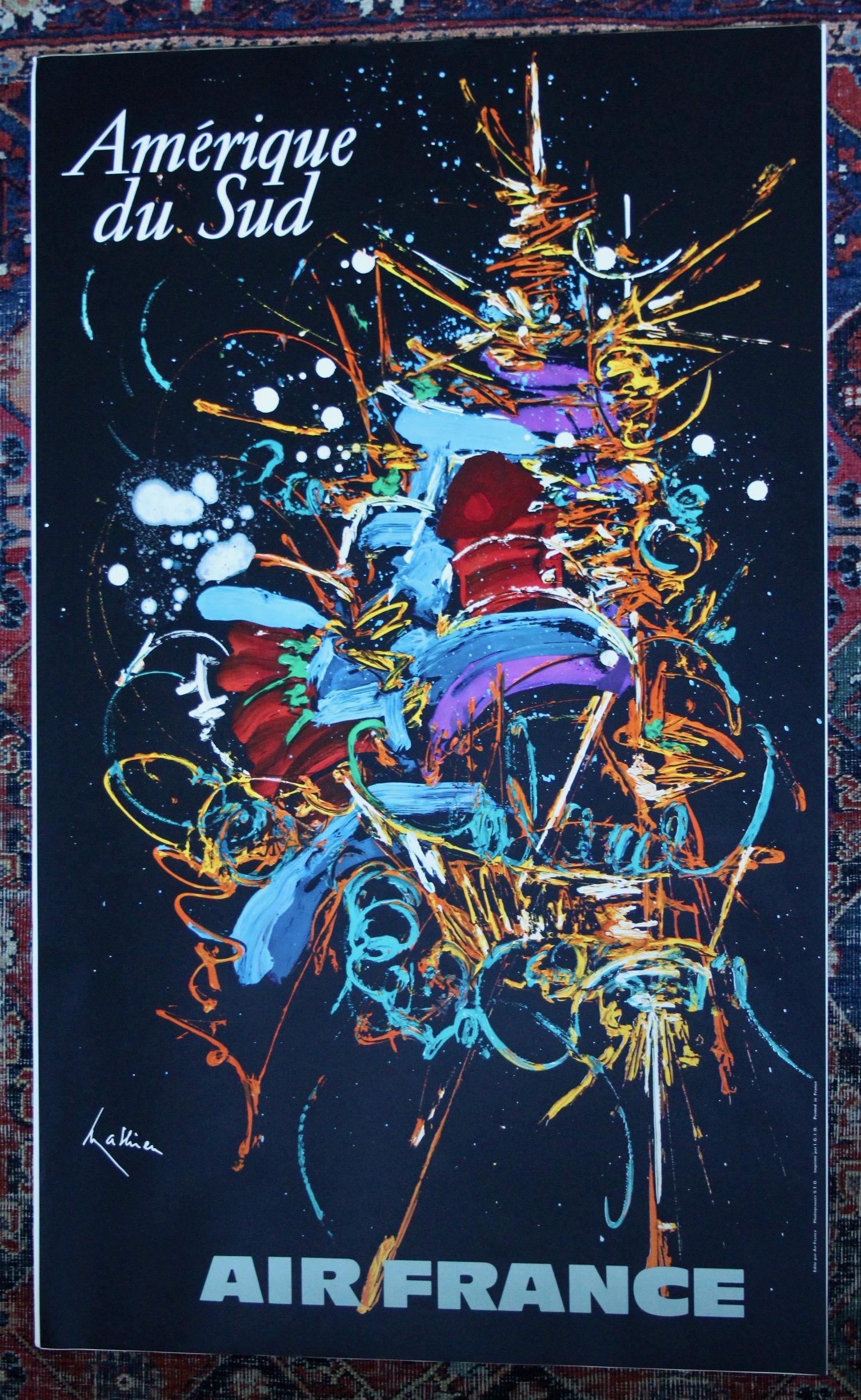 Mathieu's 1967 Air France Paris poster is a visual masterpiece that effortlessly transports us to an era of timeless elegance and sophistication. This iconic poster captures the allure of air travel in the late 1960s and is part of a remarkable