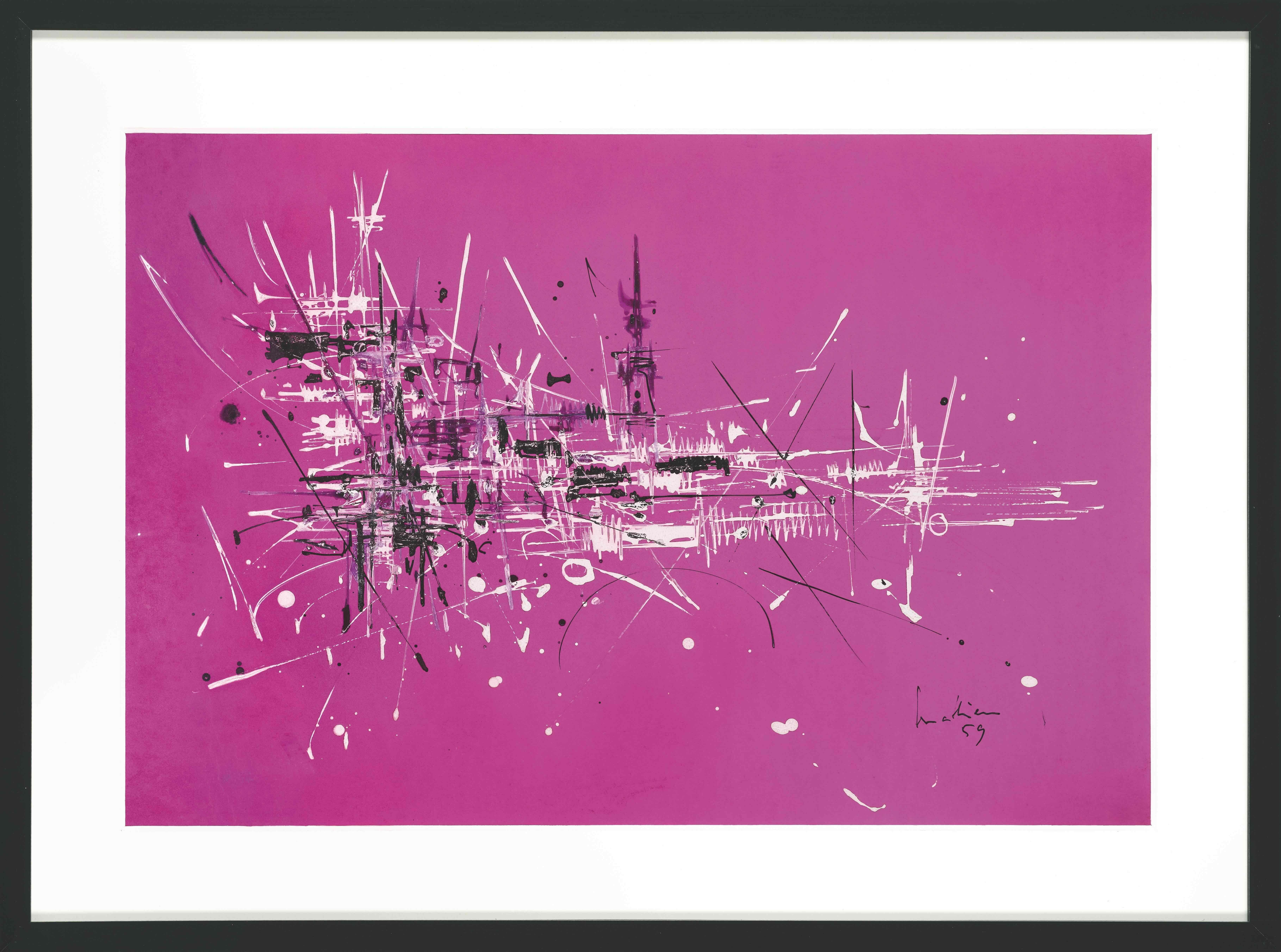 Composition by Georges Mathieu - Abstract and Modern artwork, Work on paper For Sale 1