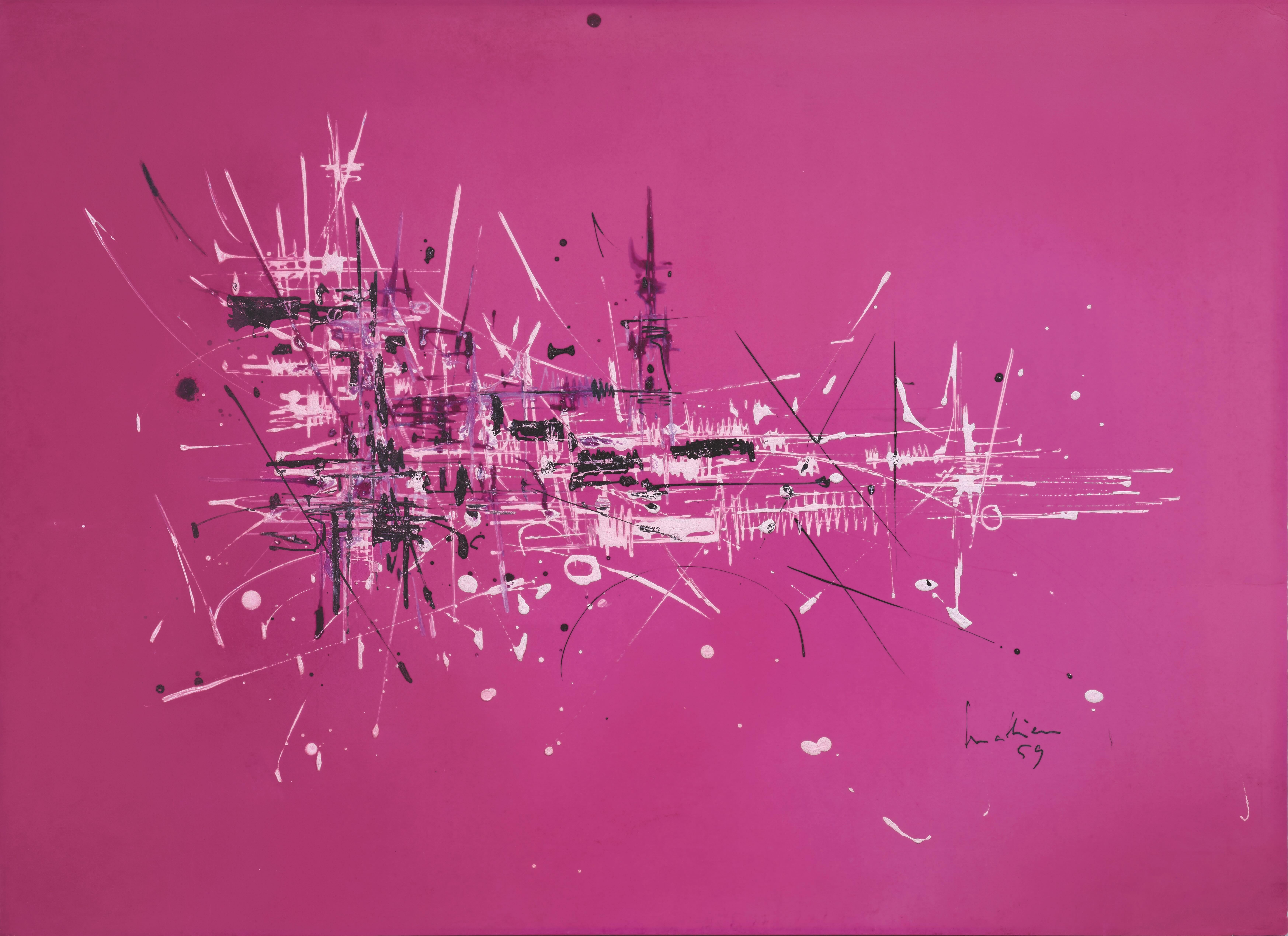 *PLEASE NOTE UK BUYERS WILL ONLY PAY 5% VAT ON THIS PURCHASE. Once an order is placed we will arrange the VAT of 20% to be reduced to 5%

Composition by Georges Mathieu (1921-2012)
Gouache and ink on paperboard
50.2 x 69 cm (19 ³/₄ x 27 ¹/₈