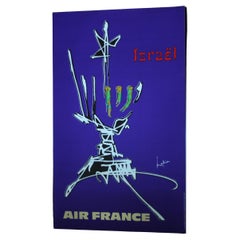 Georges Mathieu Cartel original de 1968 Israel Air France - Compañías aéreas - Turismo