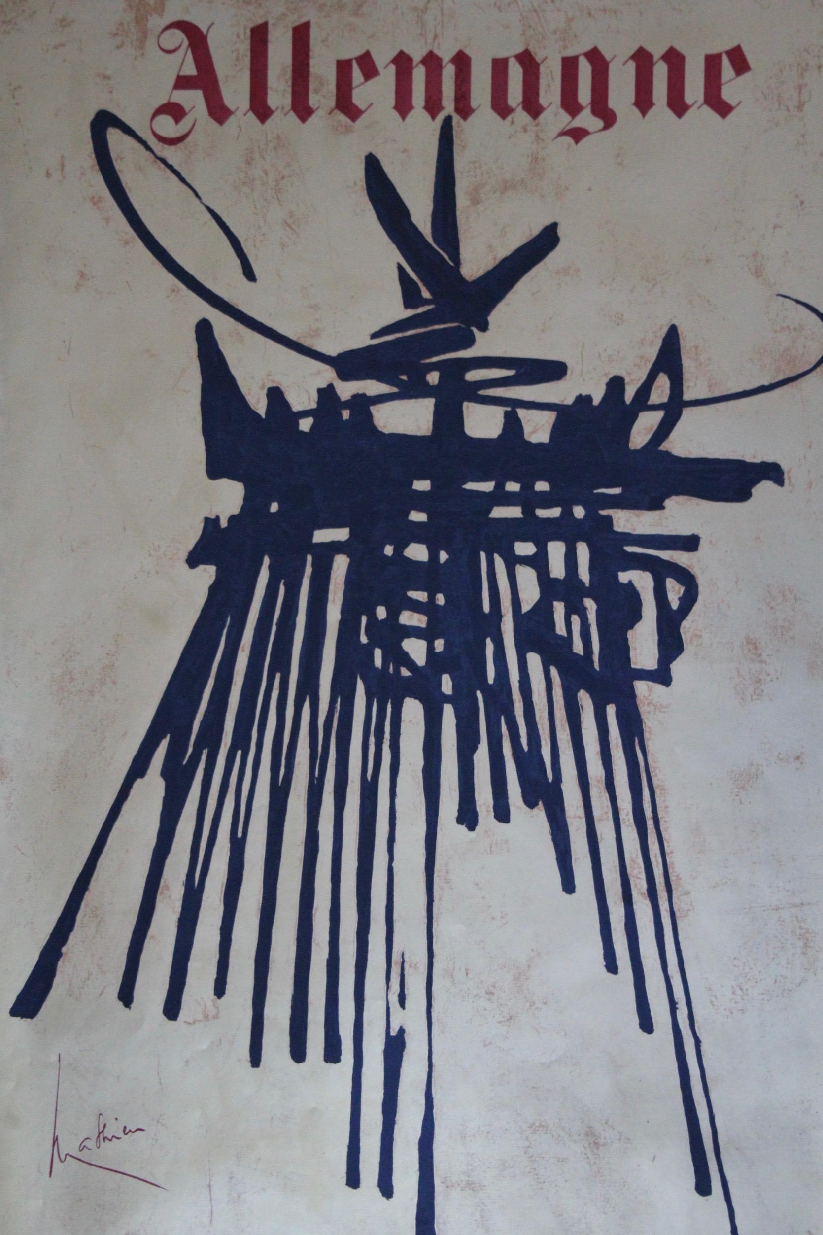 Georges Mathieu, Cartel original de época de una compañía aérea, Air France Allemagne Francés en venta