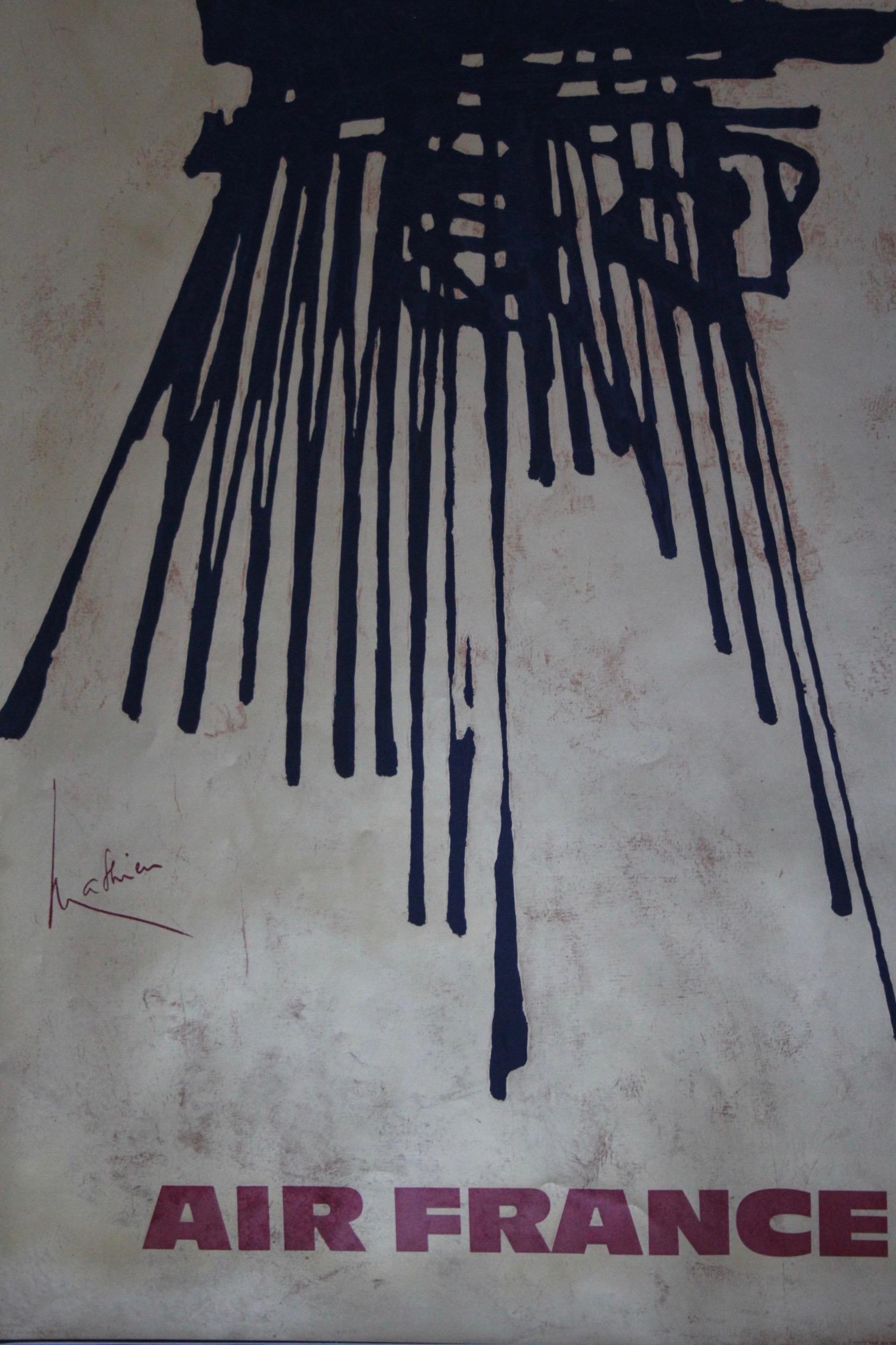 Georges Mathieu, Cartel original de época de una compañía aérea, Air France Allemagne en Bueno estado para la venta en grand Lancy, CH