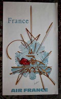 Georges Mathieu, Original Vintage Airline Poster, Air France Eiffel Tower, 1967