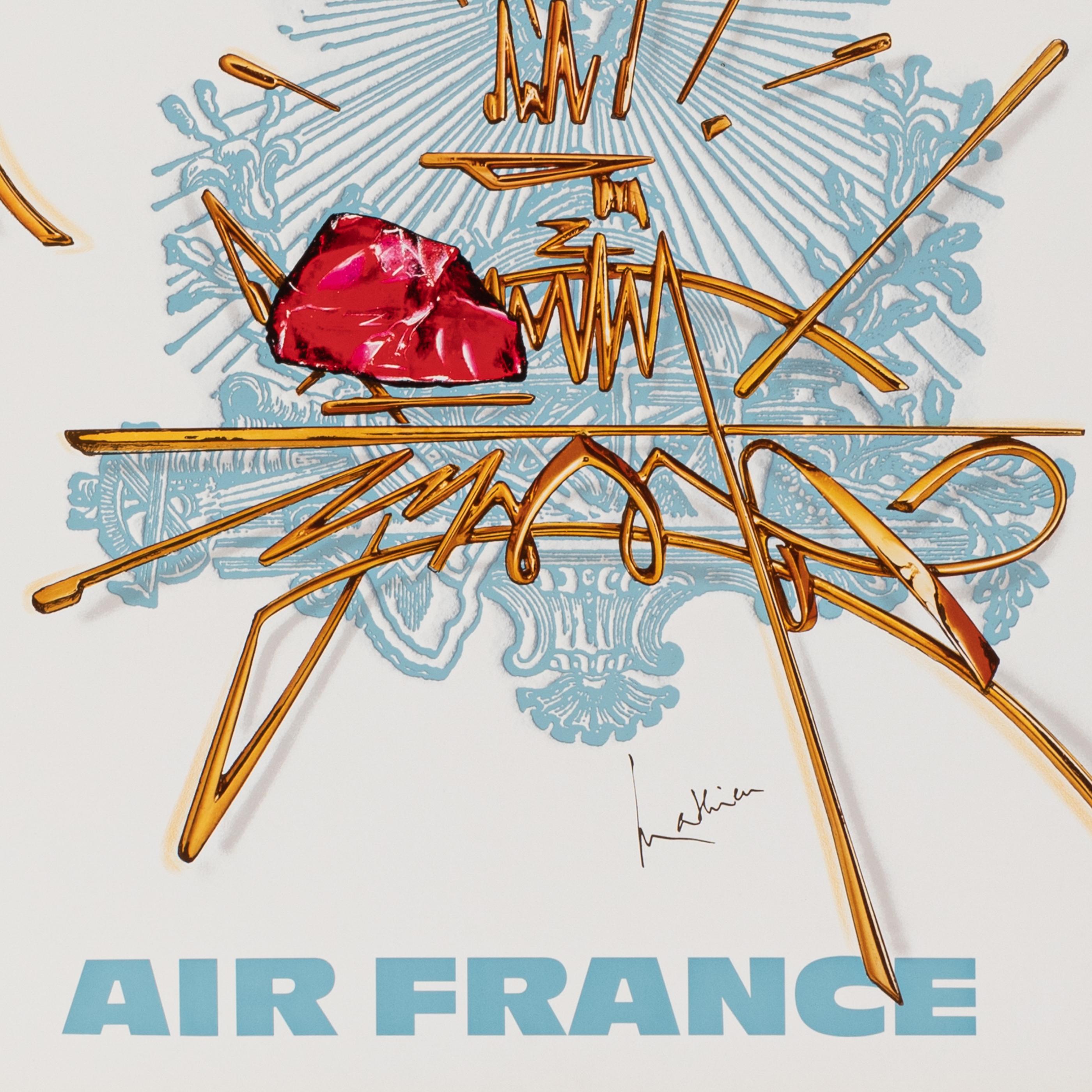 Modern Georges Mathieu, Original Vintage Airline Poster, Air France Eiffel Tower, 1967 For Sale