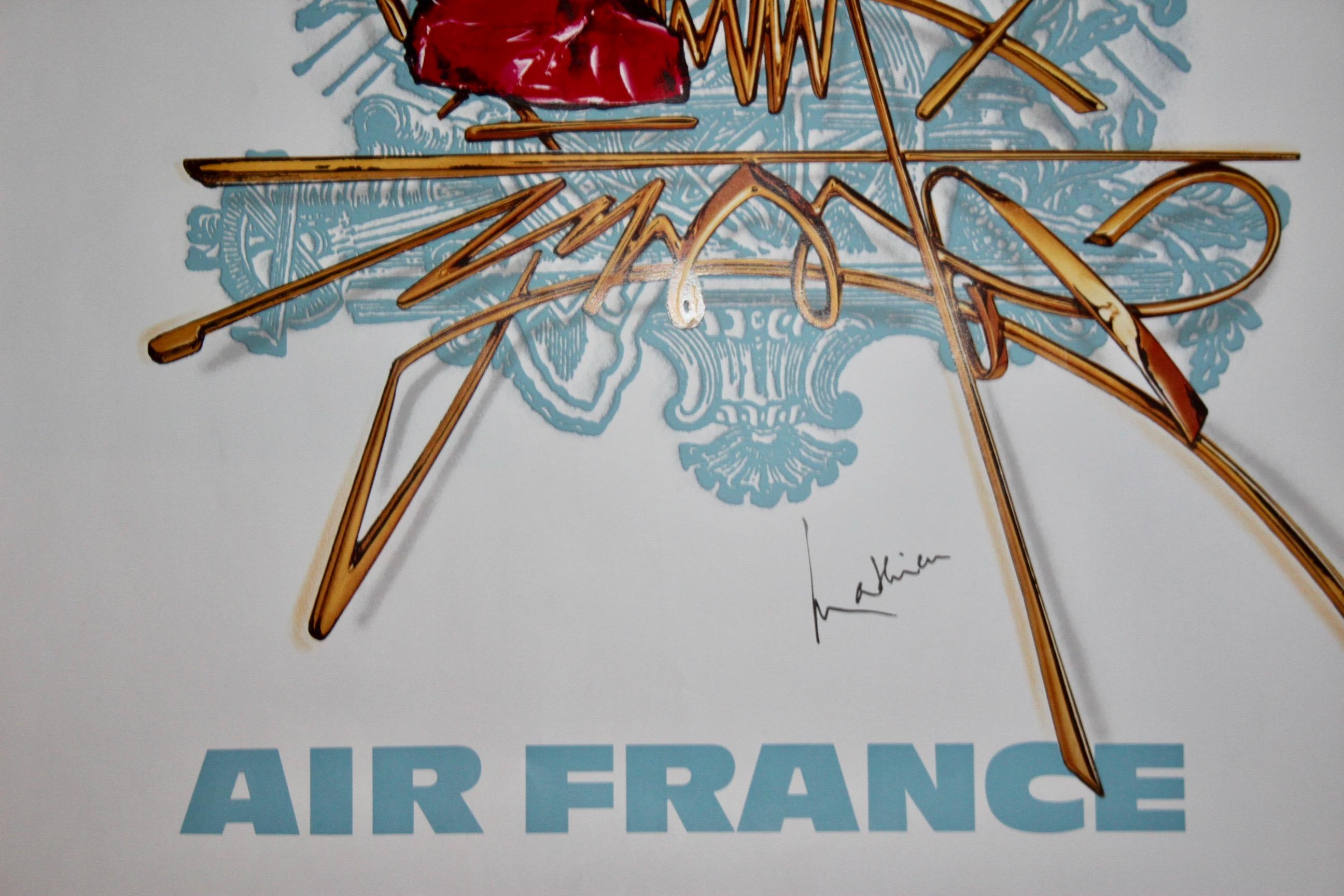 Georges Mathieu, Cartel original de época de una compañía aérea, Air France Torre Eiffel, 1967 mediados del siglo XX en venta
