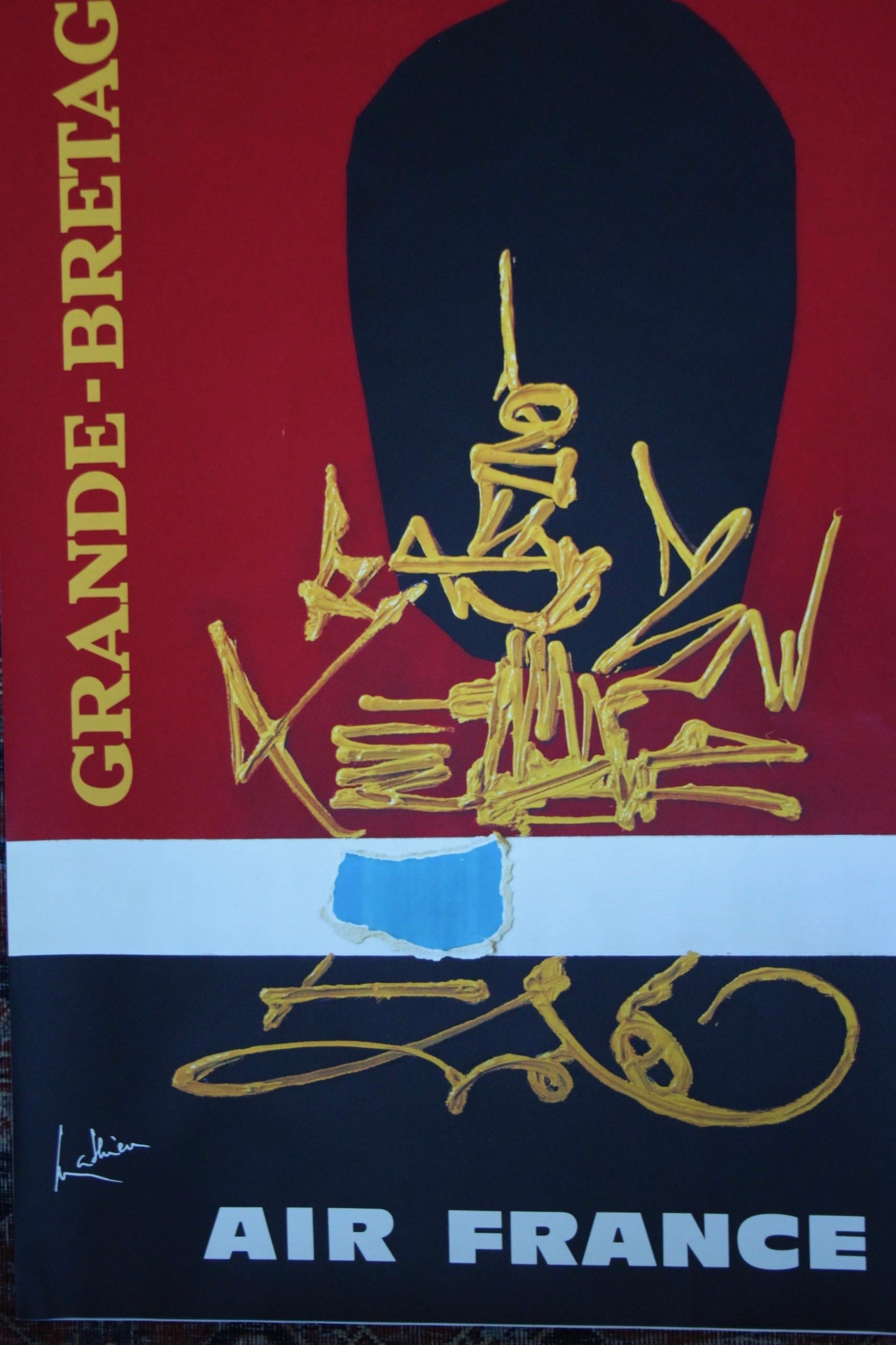 Georges Mathieu, Cartel original de época de una compañía aérea, Air France Gran Bretaña, 1967 Francés en venta