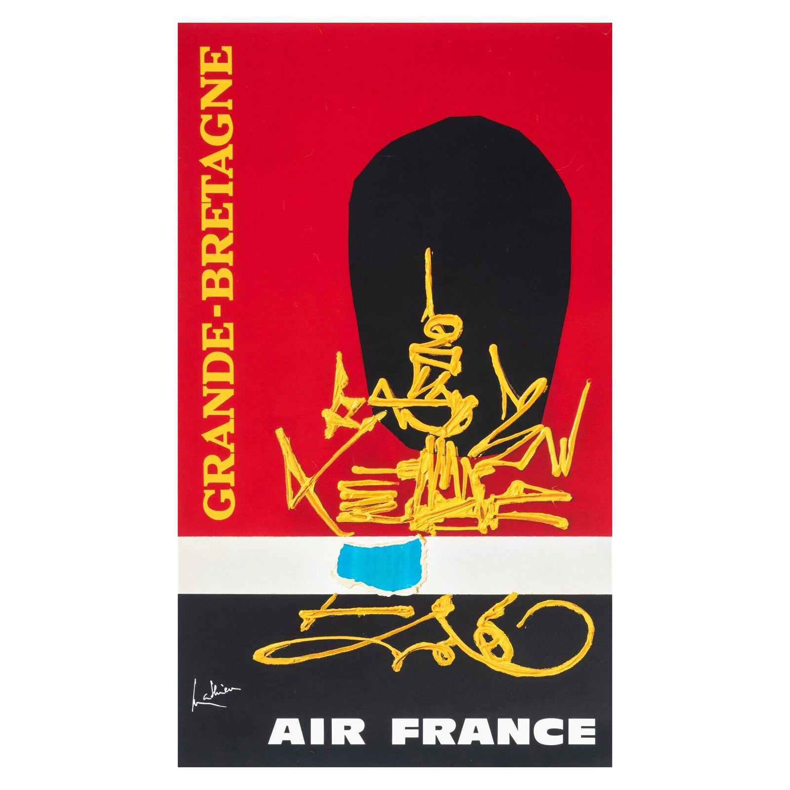 Georges Mathieu, affiche originale d'une compagnie aérienne, Air France Great Britain, 1967