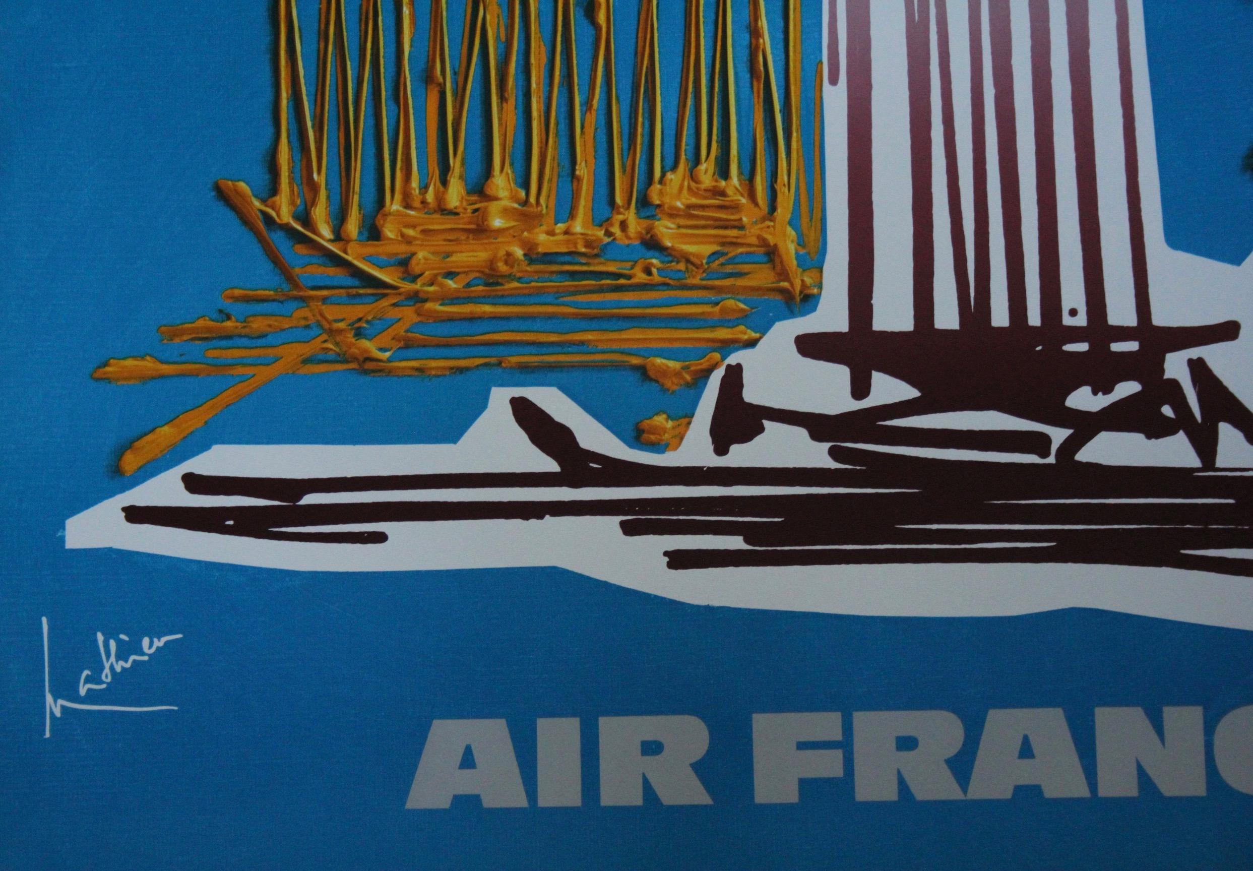 Georges Mathieu, Cartel original de época de una compañía aérea, Air France Grecia Atenas, 1967 mediados del siglo XX en venta