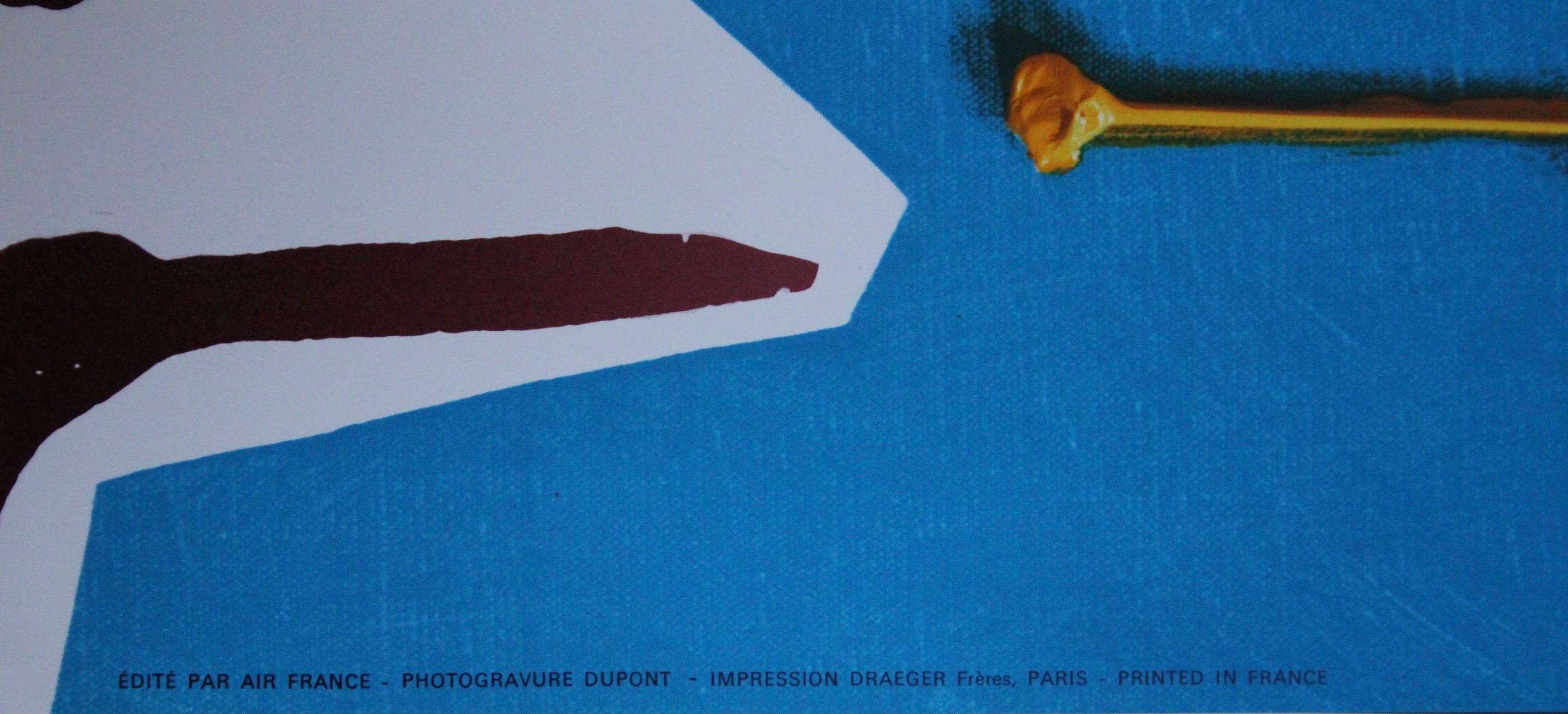 Georges Mathieu, Cartel original de época de una compañía aérea, Air France Grecia Atenas, 1967 Papel en venta