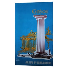 Georges Mathieu, Original Vintage Airline Poster, Air France Greece Athens, 1967