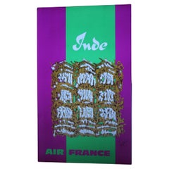 Georges Mathieu , Original Vintage Airline Poster, Air France, India, 1967