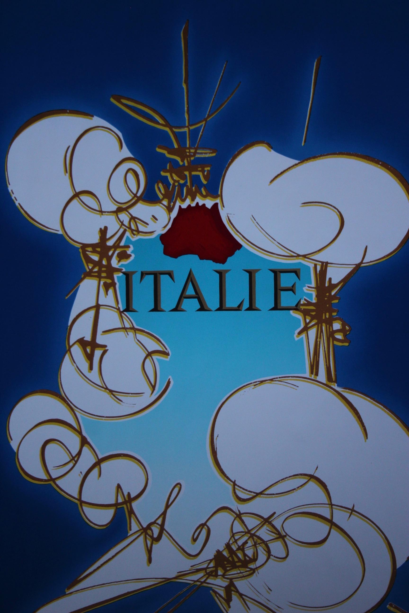 Georges Mathieu, Cartel original de época de una compañía aérea, Air France, Italia, 1967 Francés en venta