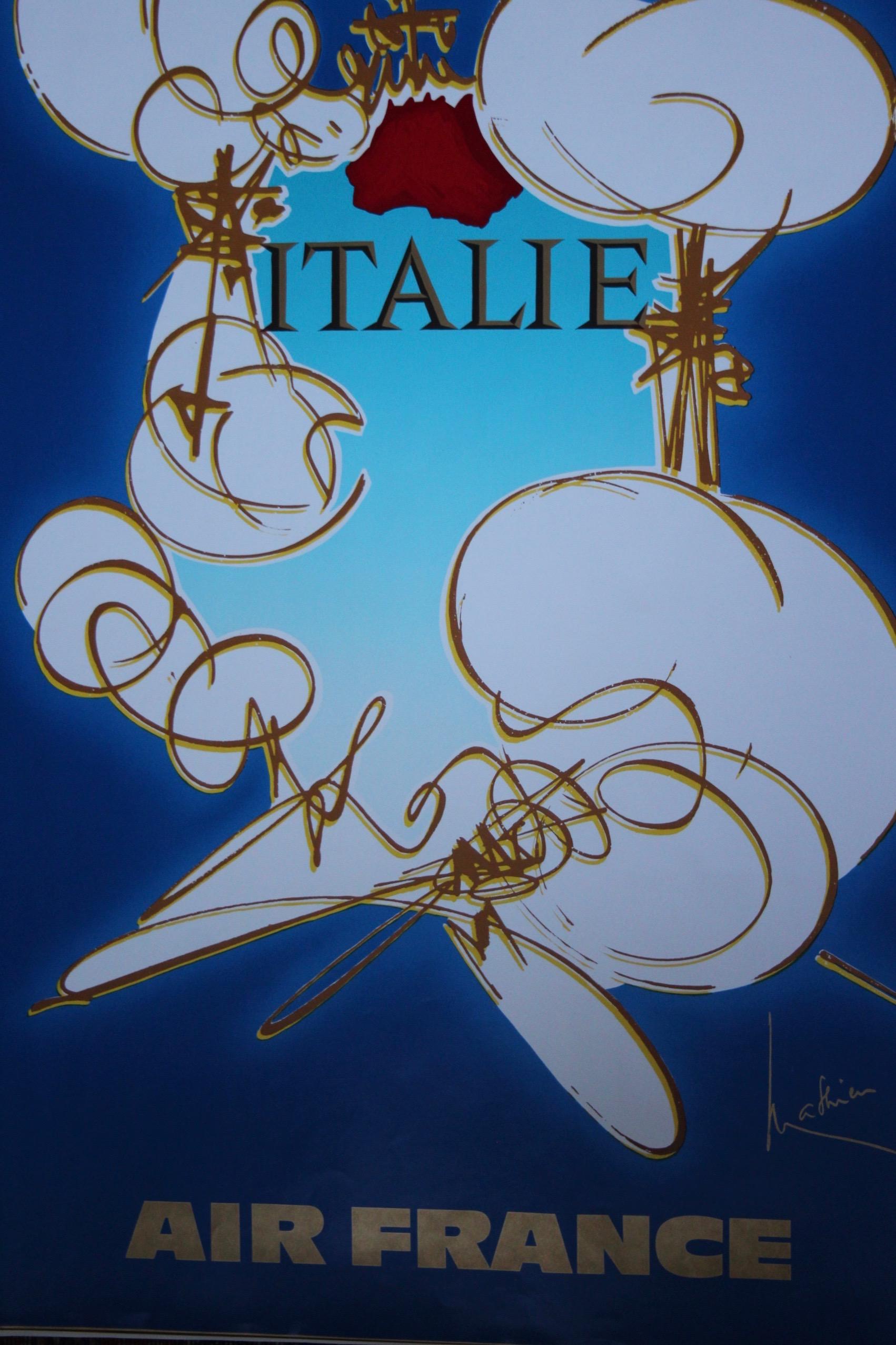 Georges Mathieu, Cartel original de época de una compañía aérea, Air France, Italia, 1967 en Bueno estado para la venta en grand Lancy, CH