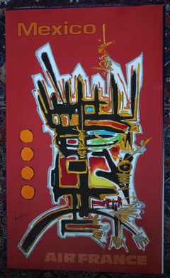 Georges Mathieu, Original Vintage Airline Poster, Air France, Mexico, 1967