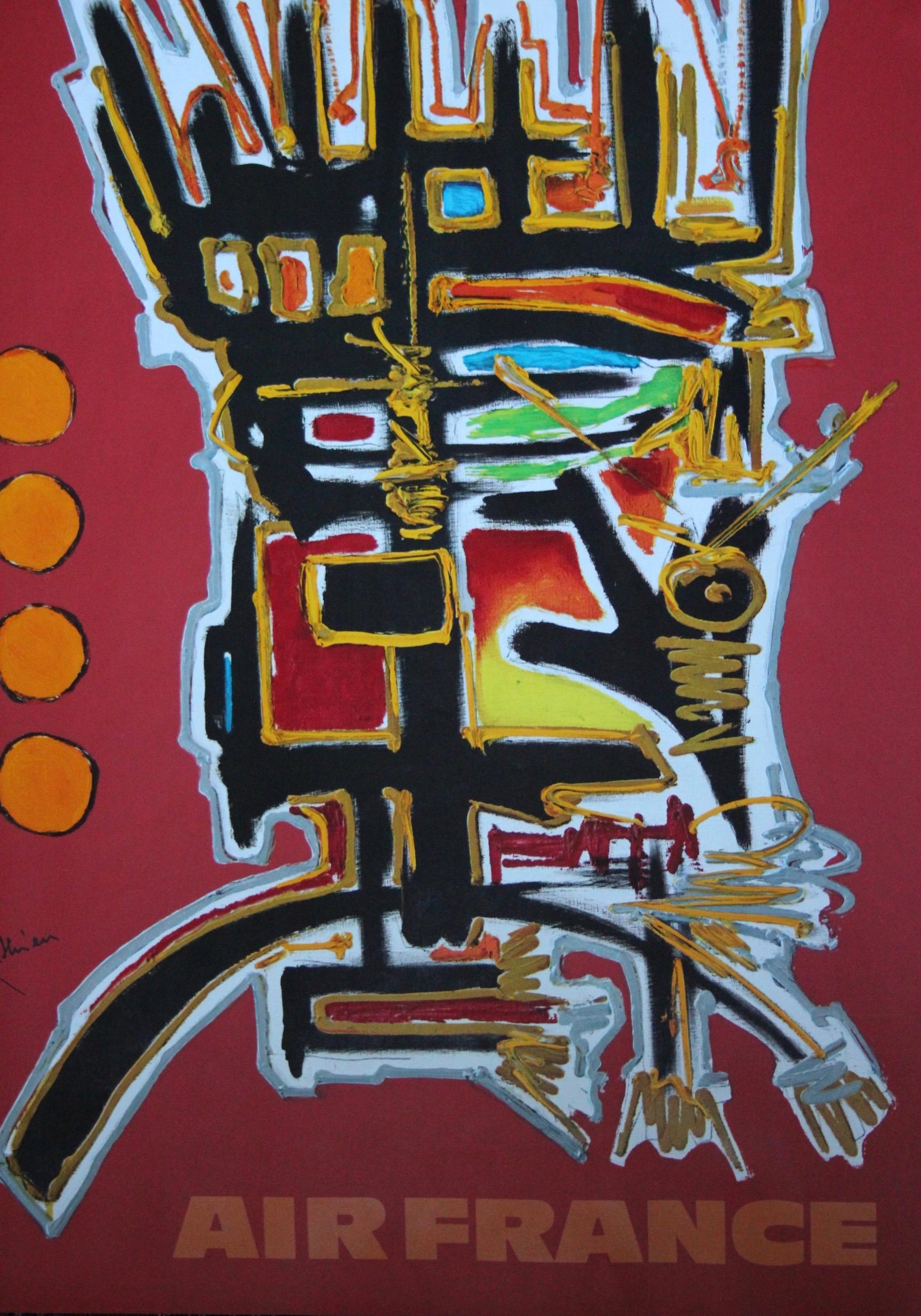 Francese Georges Mathieu, Poster originale d'epoca di una compagnia aerea, Air France, Messico, 1967 in vendita