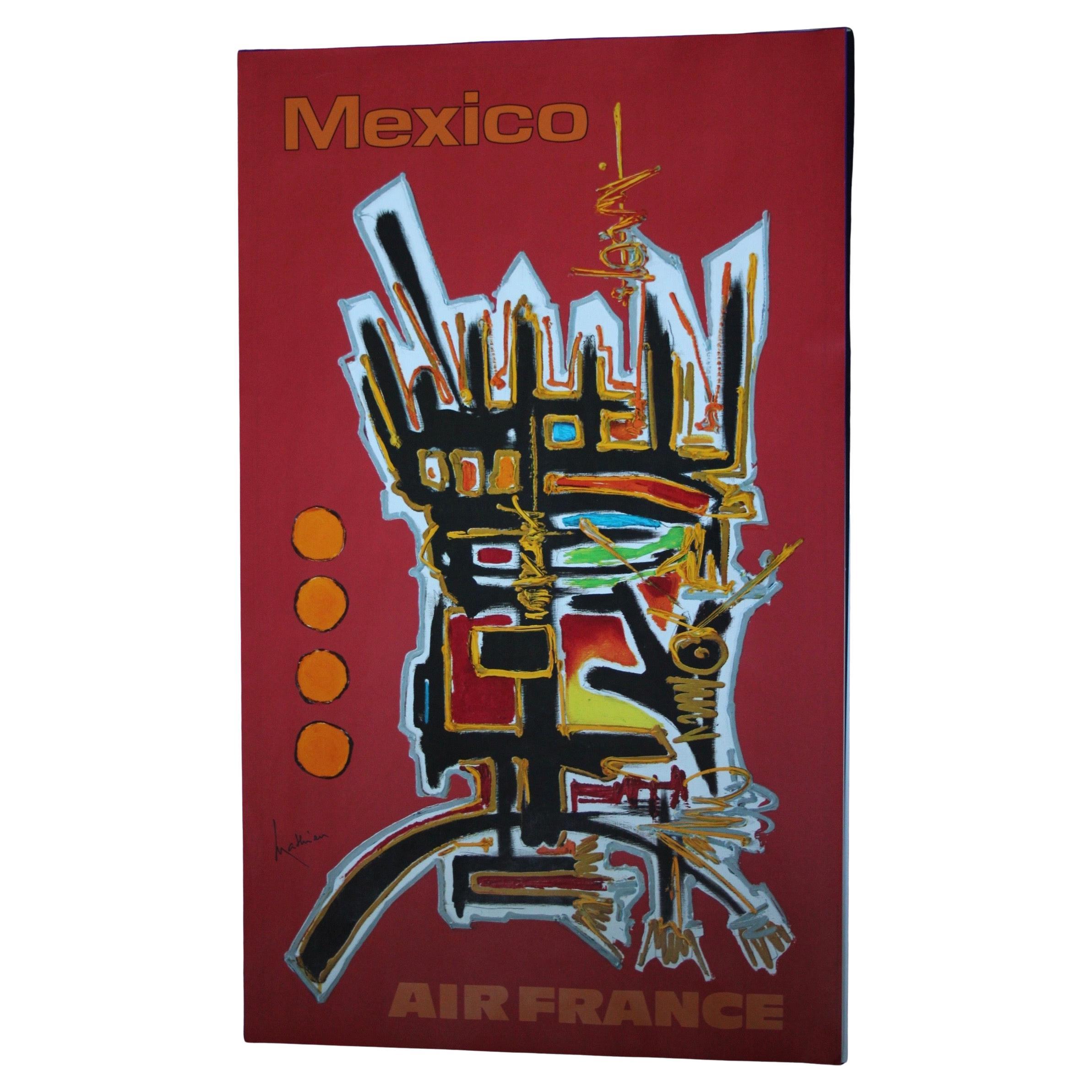 Affiche originale d'Airline, Georges Mathieu, Air France, Mexique, 1967