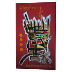 Georges Mathieu, Original Vintage Airline Poster, Air France, Mexico, 1967