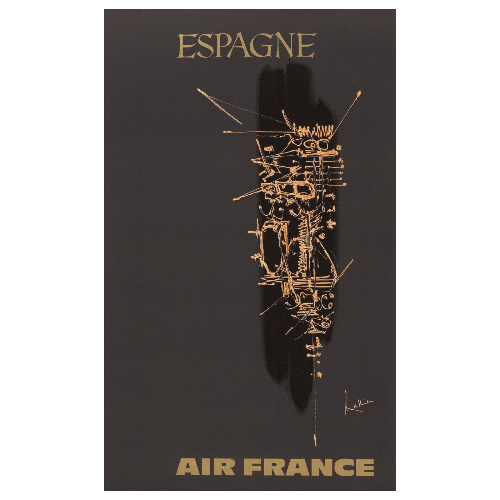 Georges Mathieu, Cartel original de época de una compañía aérea, Air France, España, 1967