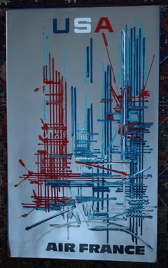 Georges Mathieu , Original Vintage Airline Poster, Air France USA