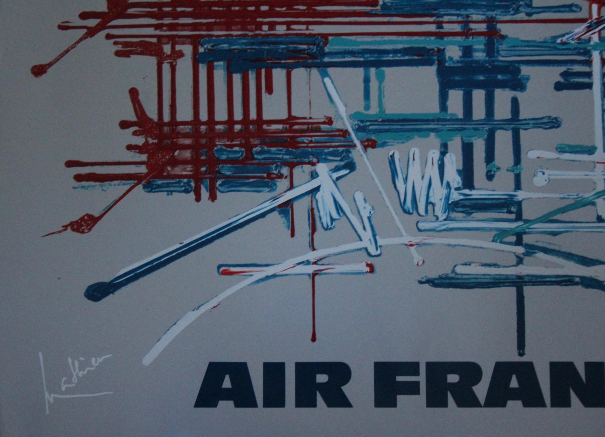 Mid-20th Century Georges Mathieu , Original Vintage Airline Poster, Air France USA For Sale