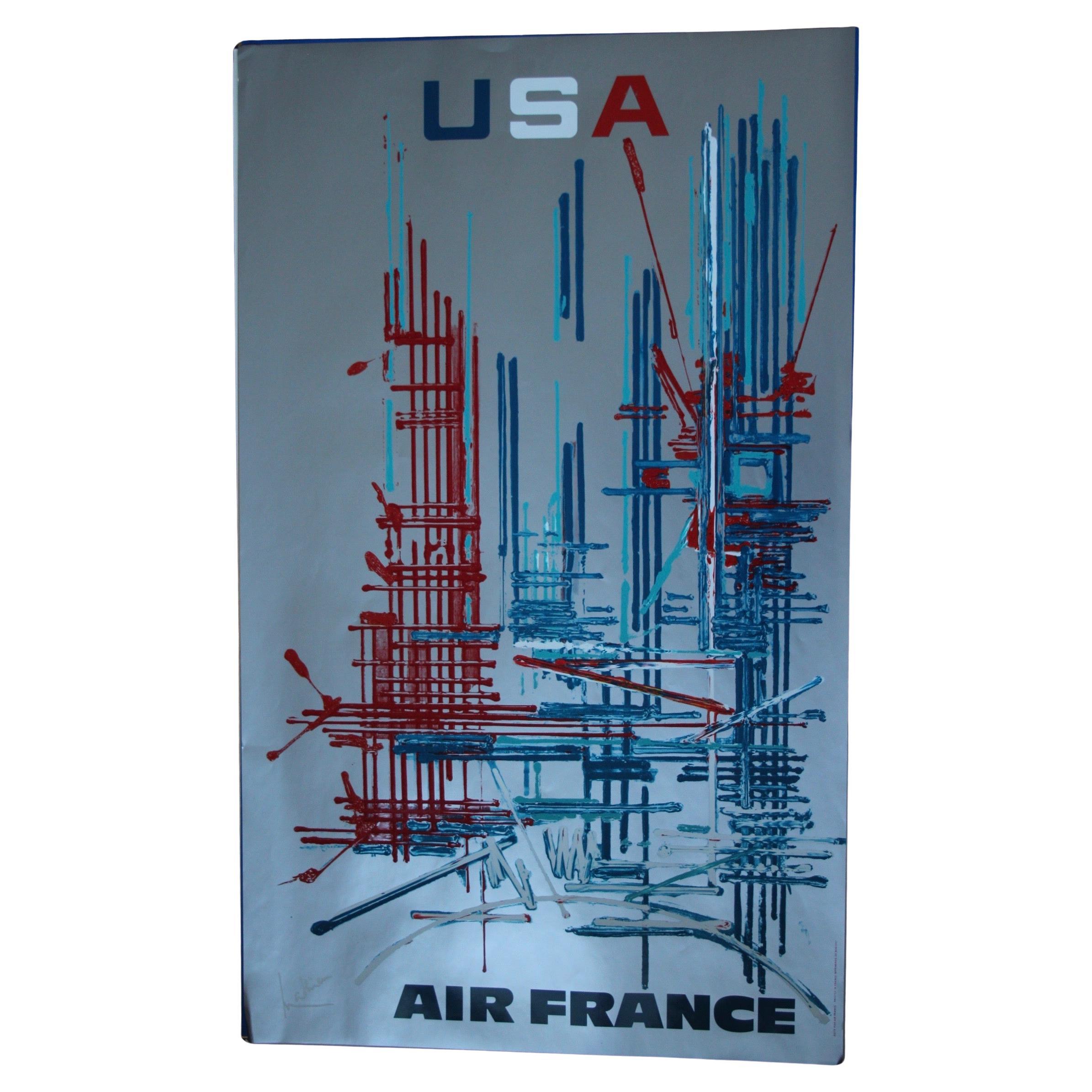Georges Mathieu , Póster original de época de una compañía aérea, Air France EE.UU.