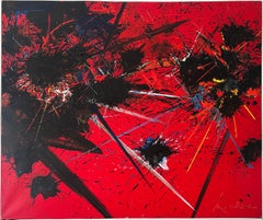 Une célébration audacieuse du geste et de la couleur : peinture abstraite rouge