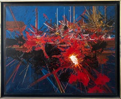 Peinture abstraite aux couleurs bleues et rouges - Monument de l'art moderne, qualité musée